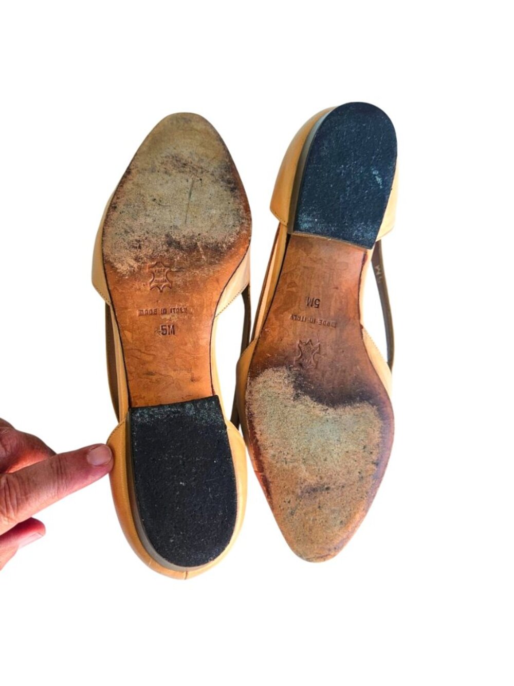 Vintage Calvin Klein Flats Italy Leather Cap Toe Cutout Beige Orange Sz 5 - Picture 5 of 12